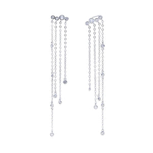 925 Silver Geometric CZ Drop Tassel Chain Dangle Earrings