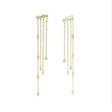 925 Silver Geometric CZ Drop Tassel Chain Dangle Earrings