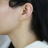 925 Silver Geometric CZ Drop Tassel Chain Dangle Earrings