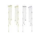 925 Silver Geometric CZ Drop Tassel Chain Dangle Earrings