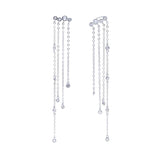 925 Silver Geometric CZ Drop Tassel Chain Dangle Earrings
