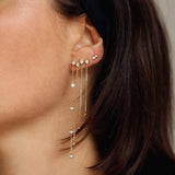 925 Silver Geometric CZ Drop Tassel Chain Dangle Earrings