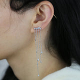 925 Silver Geometric CZ Drop Tassel Chain Dangle Earrings