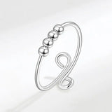 925 Silver Fidgety Bead Anxiety Open Ring for Women