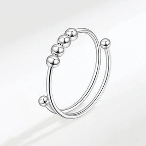 925 Silver Fidgety Bead Anxiety Open Ring for Women