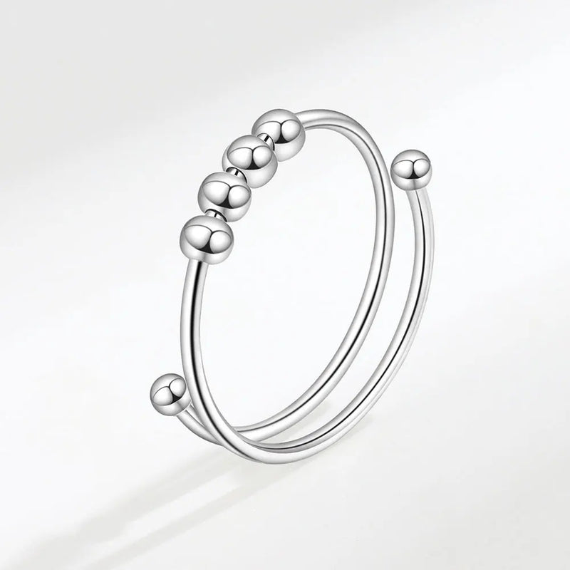 925 Silver Fidgety Bead Anxiety Open Ring for Women