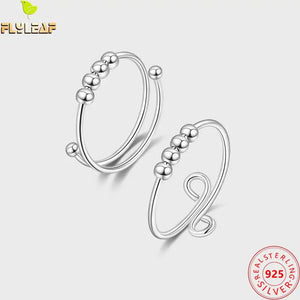 925 Silver Fidgety Bead Anxiety Open Ring for Women