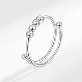 925 Silver Fidgety Bead Anxiety Open Ring for Women