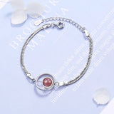 925 Silver Strawberry Quartz Circle Chain Bracelet