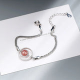 925 Silver Strawberry Quartz Circle Chain Bracelet
