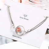 925 Silver Strawberry Quartz Circle Chain Bracelet