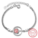 925 Silver Strawberry Quartz Circle Chain Bracelet