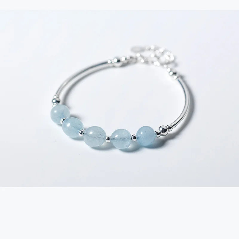925 Silver Beads Crystals Cuff Bracelet GTLS486