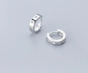 925 Silver Irregular Geometric Star Round Ear Hoop Earrings