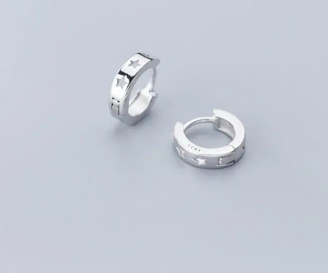 925 Silver Irregular Geometric Star Round Ear Hoop Earrings