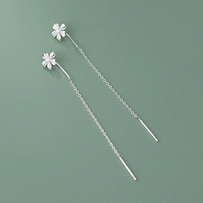925 Silver Flower Threader Earrings for Women