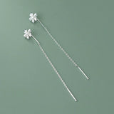 925 Silver Flower Threader Earrings for Women