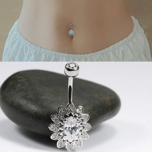 925 Sterling Silver Flower Belly Button Rings Navel Piercing Accessories