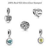 925 Silver Flower Dangles Mom Heart Charms Family Beads for Bracelets