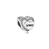 925 Silver Flower Dangles Mom Heart Charms Family Beads for Bracelets