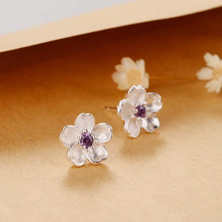 925 Silver Flower Stud Earrings for Women, Girls