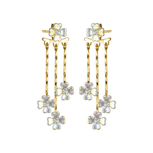 925 Silver Flower Tassel Front Back Post Earrings Women