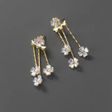 925 Sterling Silver Flower Tassel Front Back Post Earrings