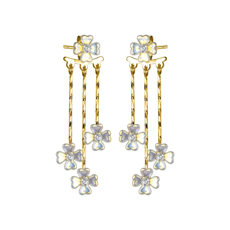 925 Silver Flower Tassel Front Back Post Earrings Women