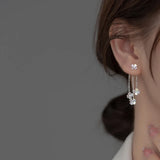 925 Silver Flower Tassel Front Back Post Earrings Women