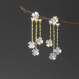 925 Sterling Silver Flower Tassel Front Back Post Earrings