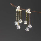 925 Sterling Silver Flower Tassel Front Back Post Earrings