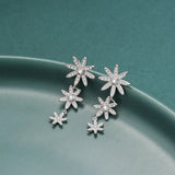 925 Sterling Silver Flowers Drop Earrings with Zircon Stones
