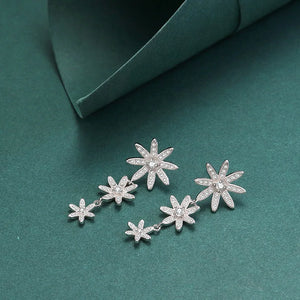 925 Sterling Silver Flowers Drop Earrings with Zircon Stones