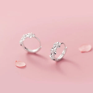 925 Sterling Silver Flowers Hoop Earrings for Women