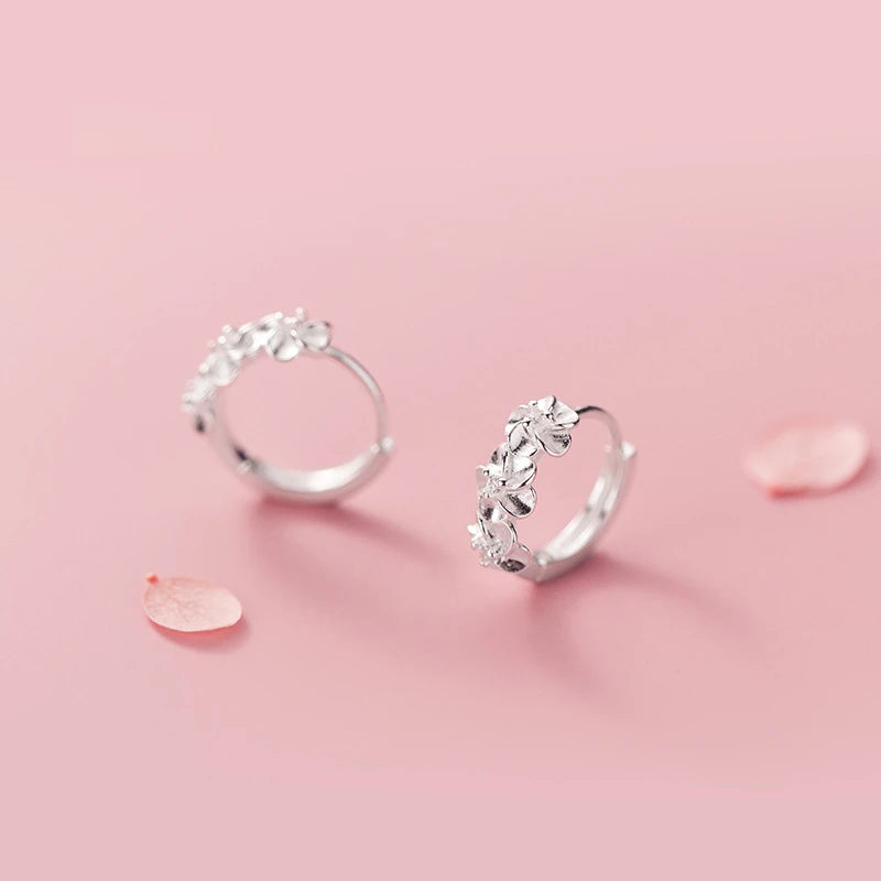 925 Sterling Silver Flowers Hoop Earrings for Women