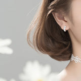 925 Sterling Silver Flowers Hoop Earrings for Women