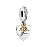925 Sterling Silver Four Leaf Clover Pendant Pink Heart Charms