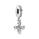 925 Sterling Silver Four Leaf Clover Pendant Pink Heart Charms