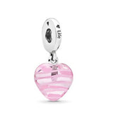 925 Sterling Silver Four Leaf Clover Pendant Pink Heart Charms