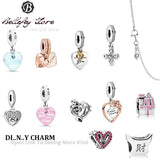 925 Sterling Silver Four Leaf Clover Pendant Pink Heart Charms