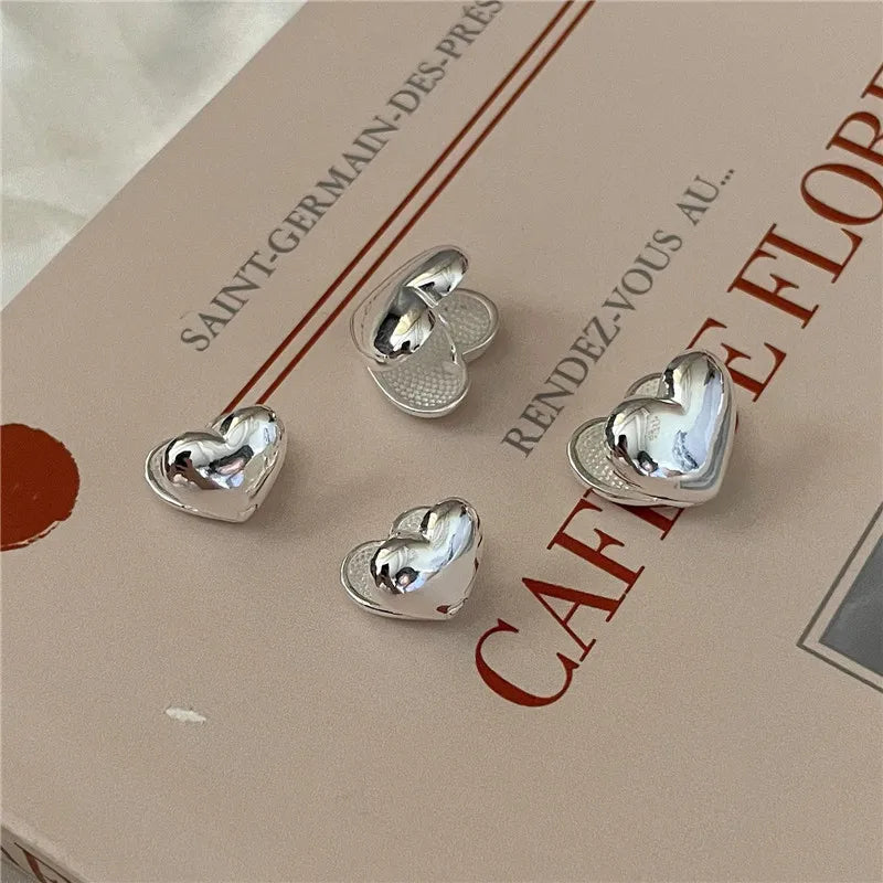 925 Sterling Silver Love Heart Clip On Earrings Retro Jewelry for Women