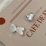 925 Sterling Silver Love Heart Clip On Earrings Retro Jewelry for Women