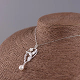 925 Silver Freshwater Pearl Necklace Ethnic Vine Flower Bird Pendant