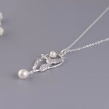 925 Silver Freshwater Pearl Necklace Ethnic Vine Flower Bird Pendant
