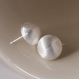 925 Silver Frosted Round Stud Earrings Women's Fine Jewelry