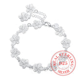 925 Sterling Silver Flower Bracelet Wedding Engagement Party Gift