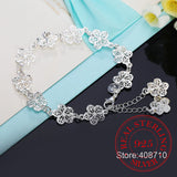 925 Sterling Silver Flower Bracelet Wedding Engagement Party Gift