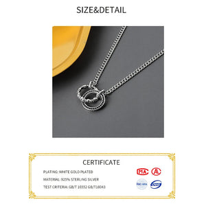 925 Sterling Silver Double Circle Necklace Chain for Women Men