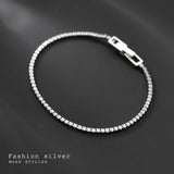 925 Silver Zircon Bracelet Geometric Clasp Chain Hypoallergenic Jewelry