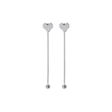 925 Silver Zircon Heart Tassel Drop Earrings - Hypoallergenic